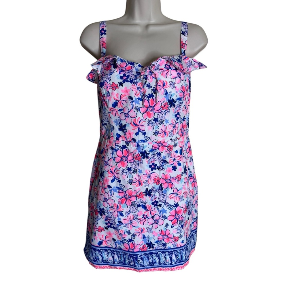 Lilly Pulitzer Neola Romper Poplin Cotton Ruffles size 12 - Picture 2 of 11